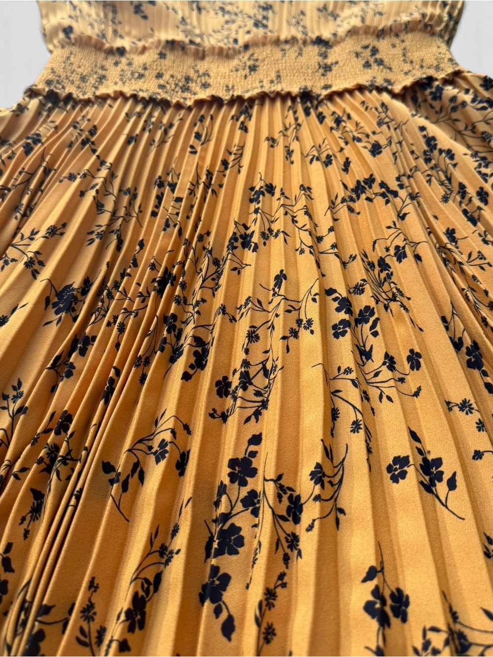Nanette Lepore Mustard Yellow Floral Pleated Midi Dress - Picture 3 of 6
